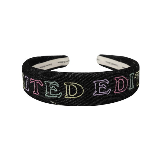 Limited Edition Black Denim Embroidered Logo Headband