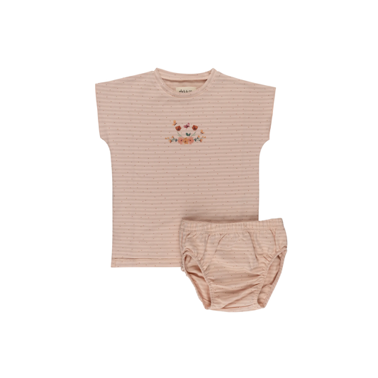 Ely's & Co Ivory Pink Tshirt And Bloomer Set