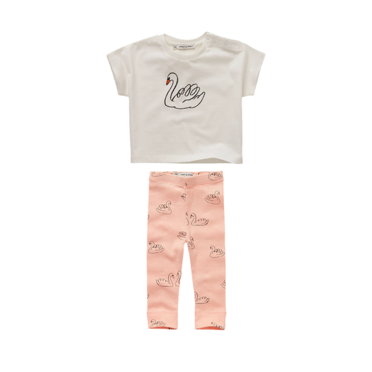 Sproet & Sprout White/Pink Swan Leggings Set