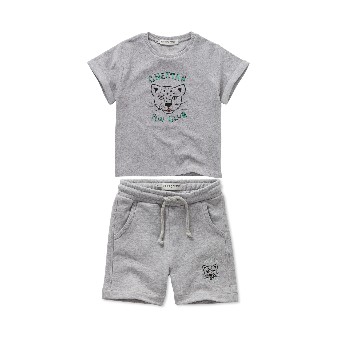 Sproet & Sprout Light Grey Cheetah Terry Shorts Set