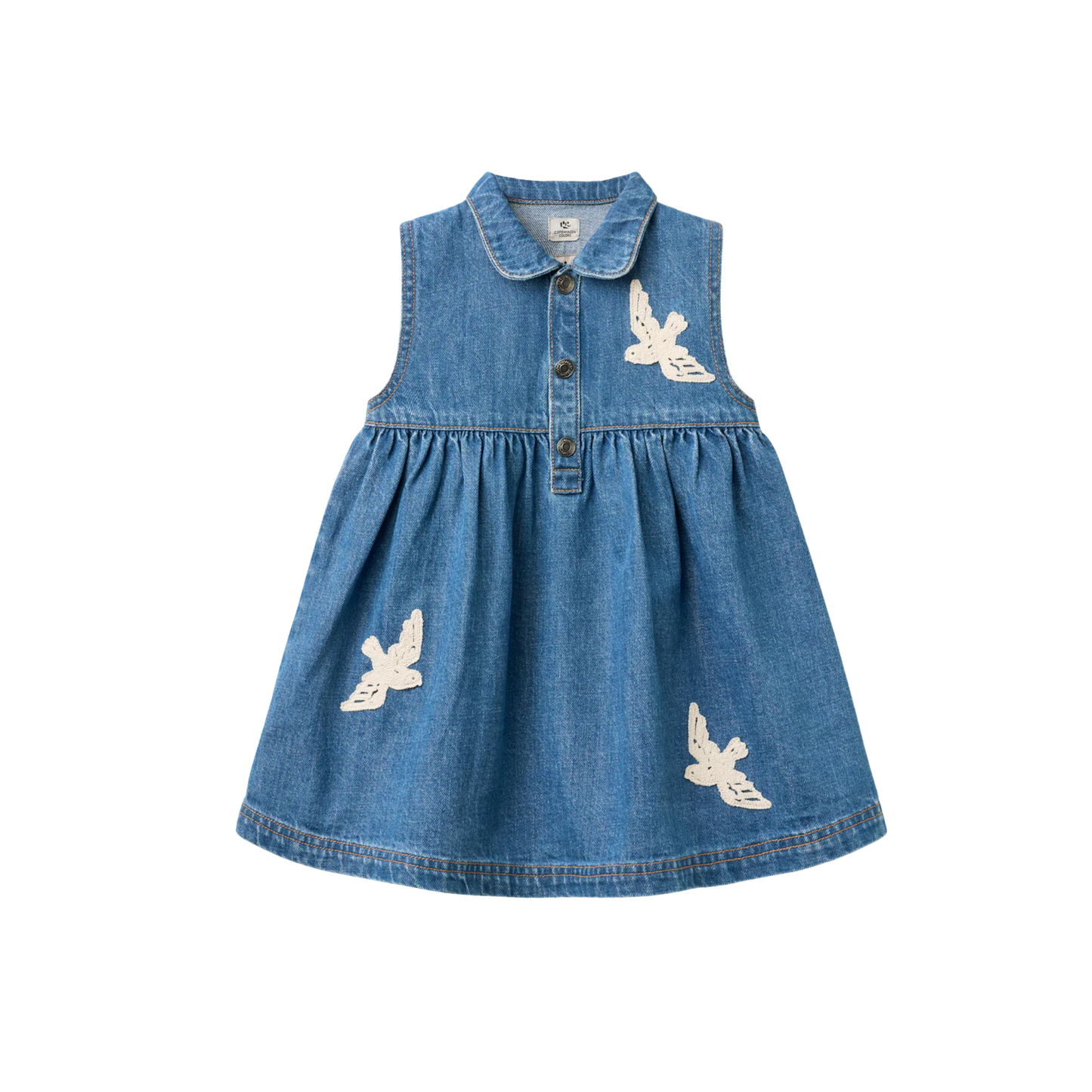 Copenhagen Colors Indigo Blue Washed Doves Crochet Denim Dress
