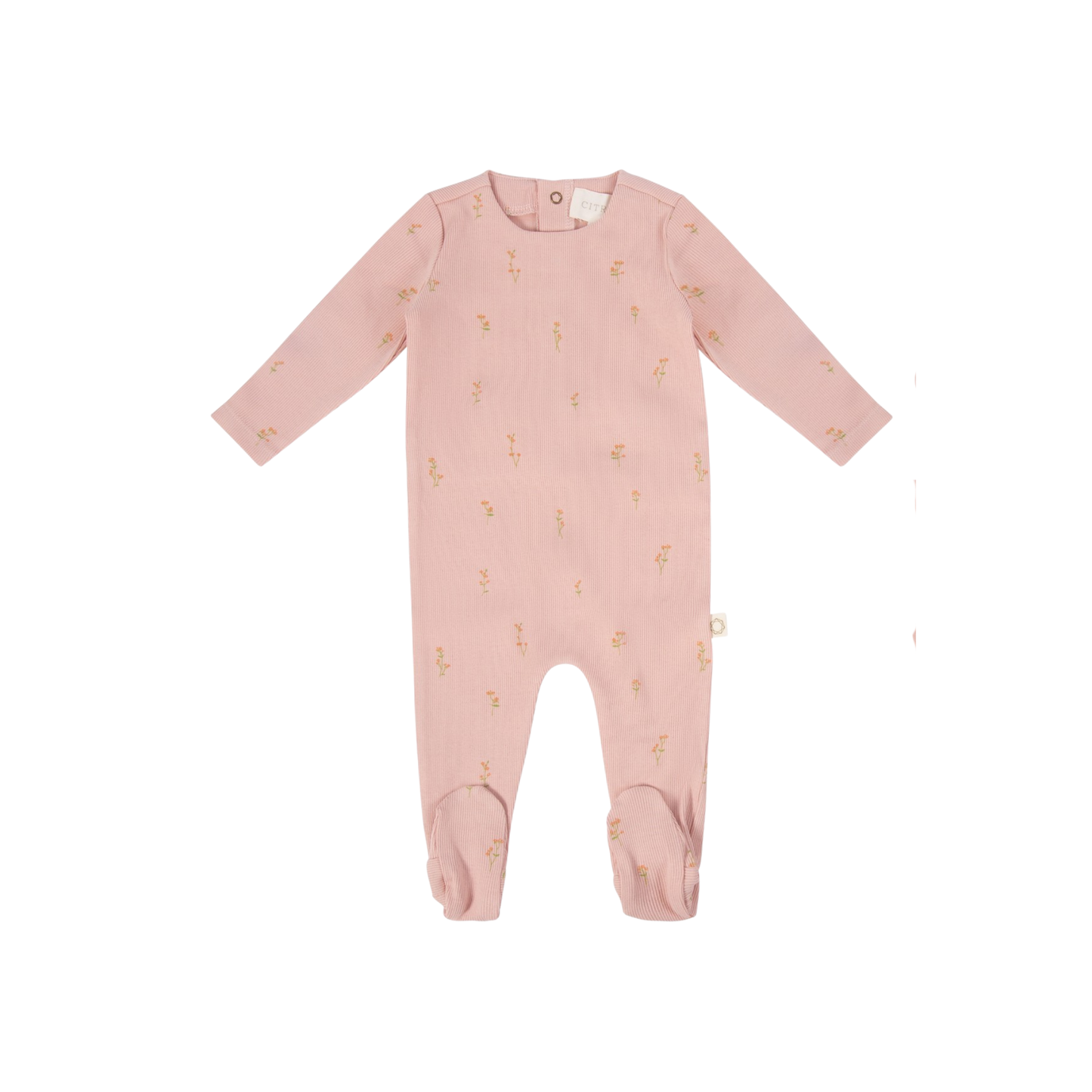 Citrine Pink Tonal Stem Flower Footie