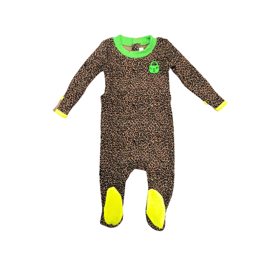 Little Parni Leopard/Green  Leopard Footie