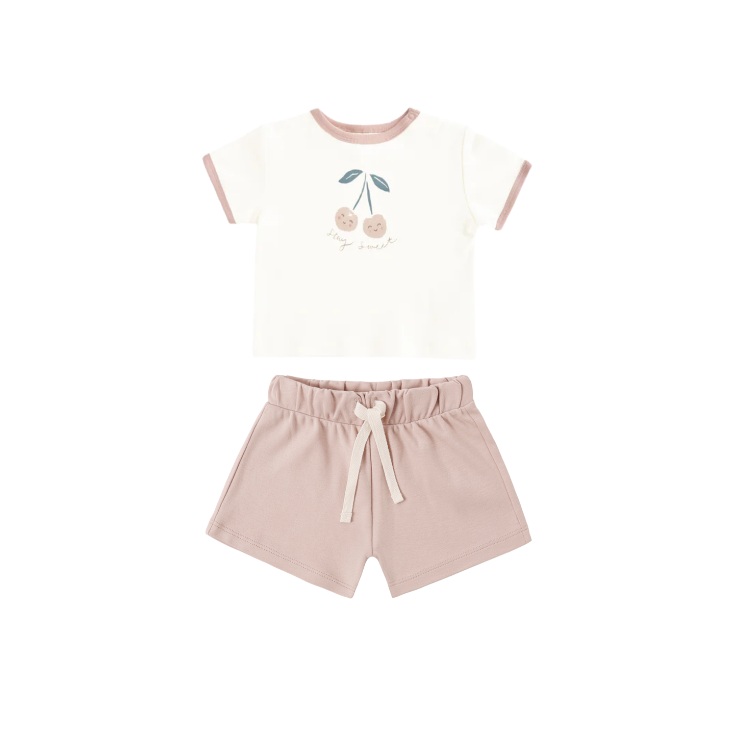 Quincy Mae Ivory/Blush Cherry Shorts Set