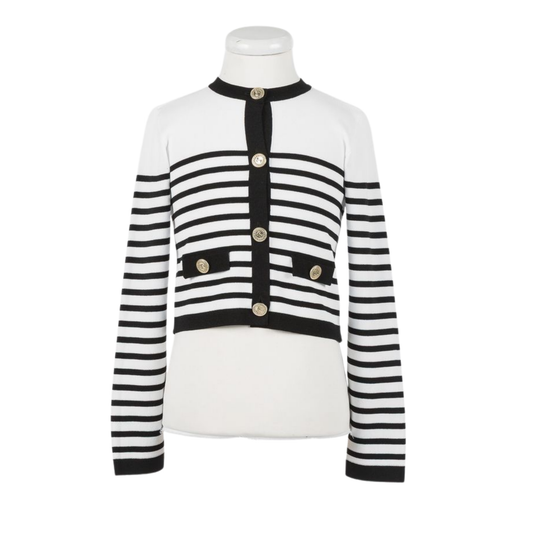 Twinset Balck/Off White Ted Stripe Long Sleeve Cardigan