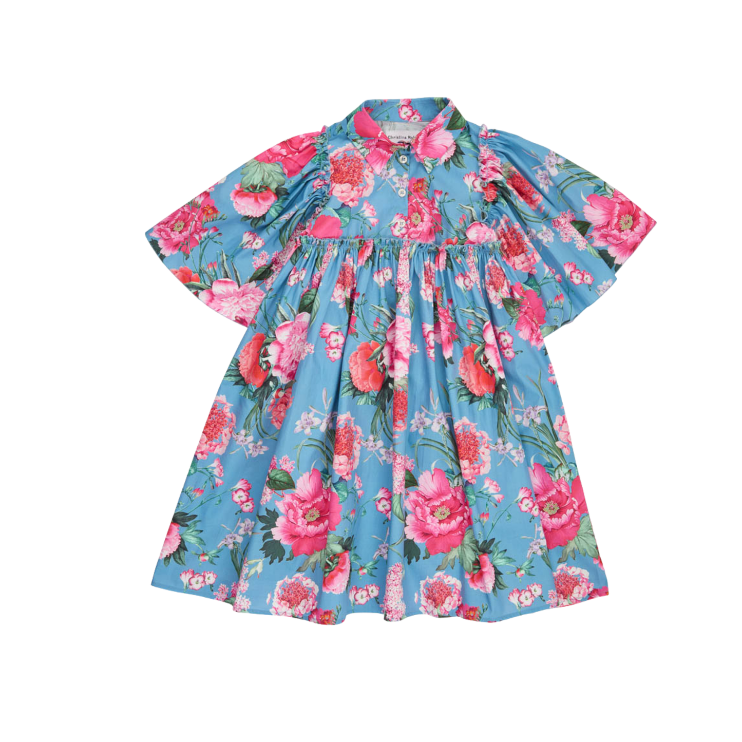 Christina Rohde Sly Blue Roses Short Sleeve Dress
