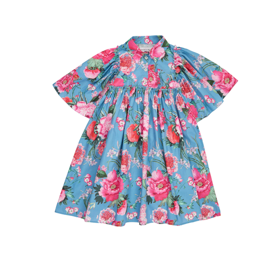 Christina Rohde Sly Blue Roses Short Sleeve Dress