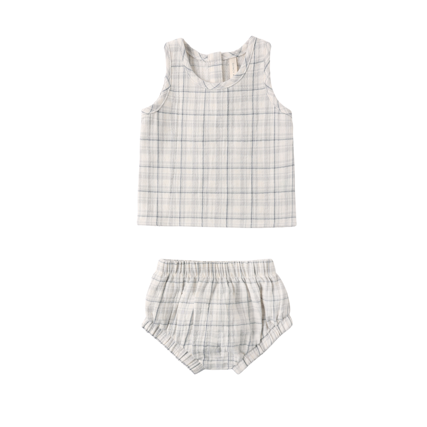 Quincy Mae Blue Woven Plaid Bloomer Set