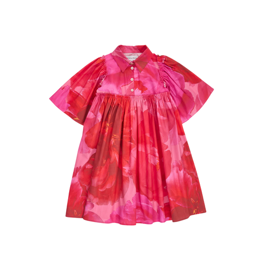 Christina Rohde Hot Pink Roses Short Sleeve Dress