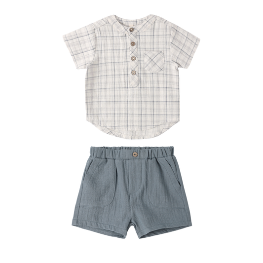 Quincy Mae Blue/Ocean Jaxson Plaid Short Set
