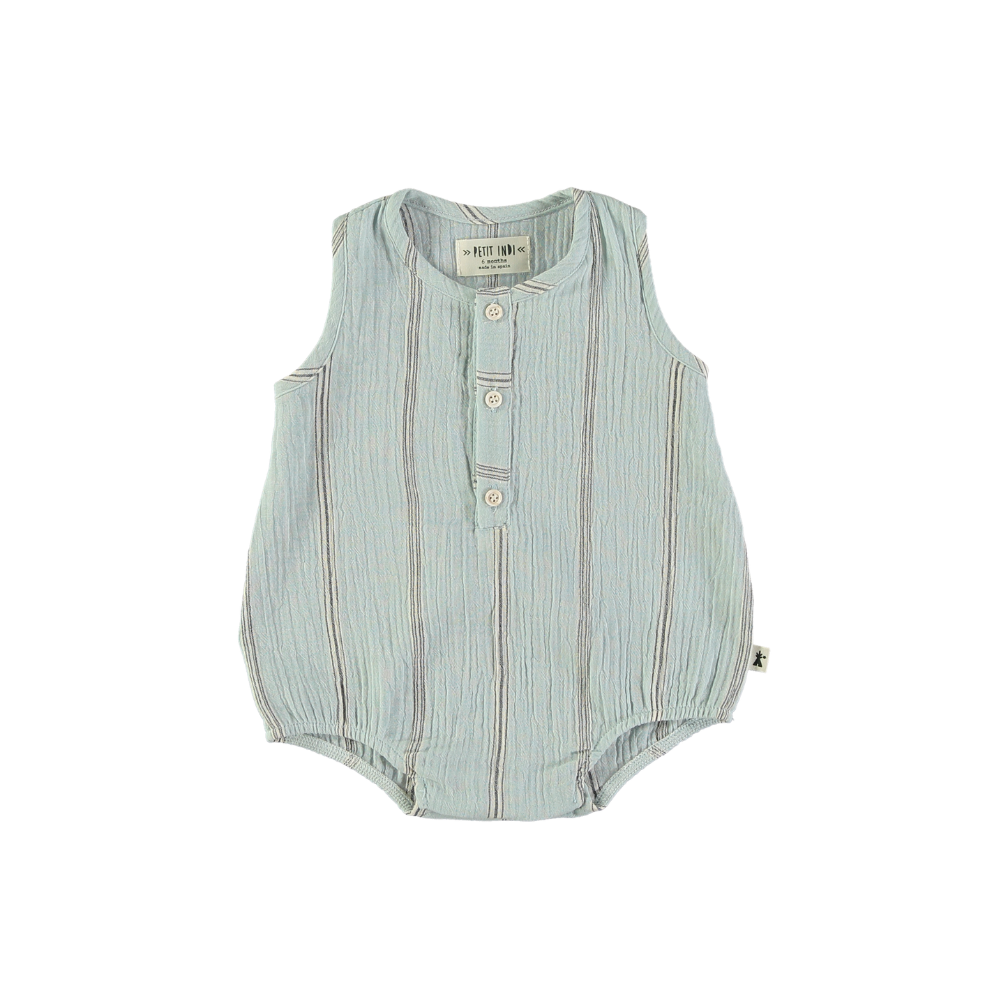 Petit Indi Dusty Blue  Vertical Stripe Romper