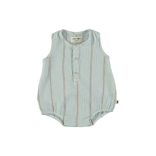 Petit Indi Dusty Blue  Vertical Stripe Romper