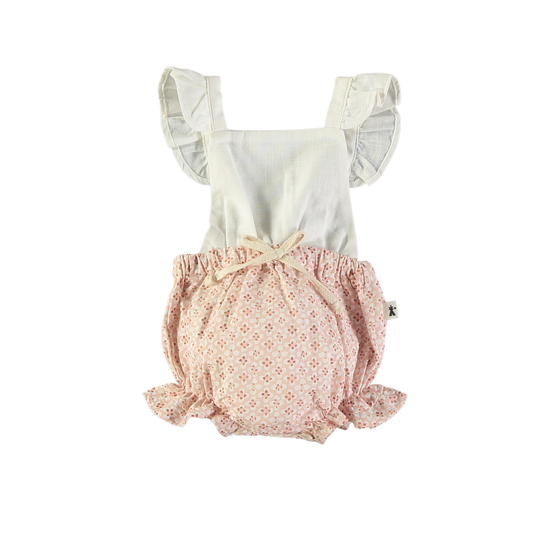 Petit Indi Baby Pink/ Whie Vertical Stripe Ruffle Sleeveless Romper