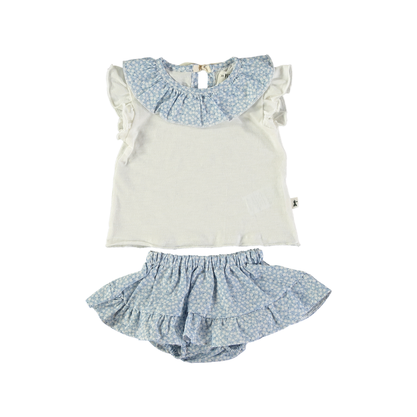 Petit Indi Sky Blue/ White Ruffle Bloomer Set