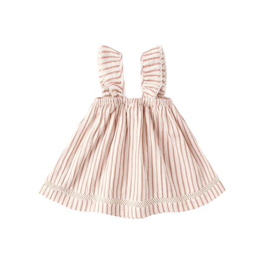 Quincy Mae Natural Vintage Stripe Sleeveless Ruffle Dress