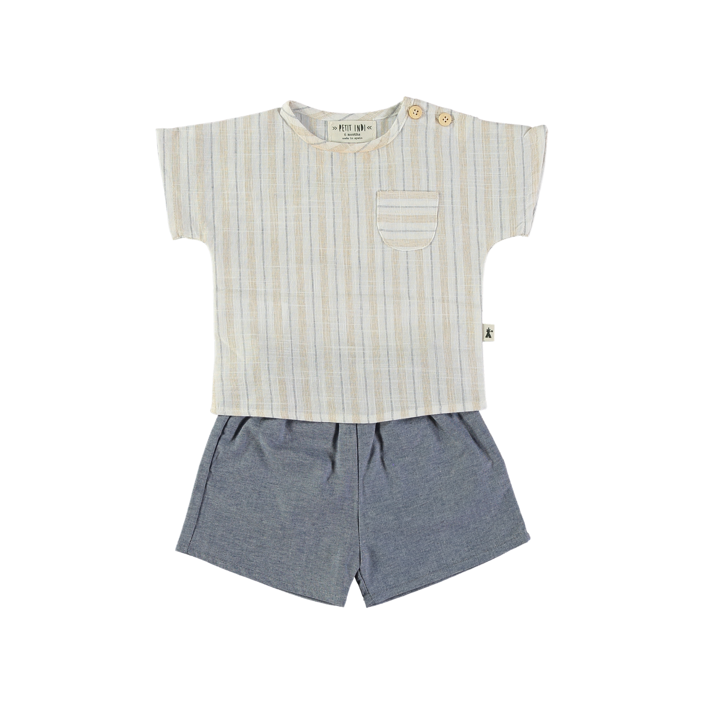 Petit Indi White/Blue Vertical Stripe Shorts Set