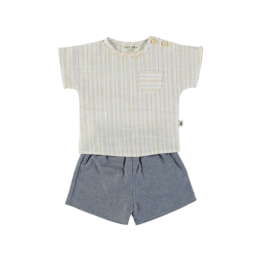 Petit Indi White/Blue Vertical Stripe Shorts Set