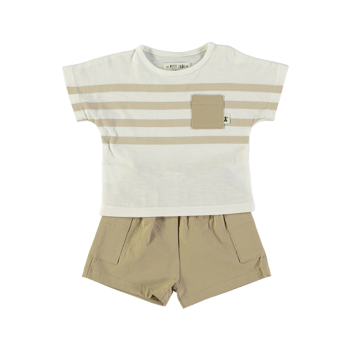 Petit Indi White/Sand Striped Top Shorts Set