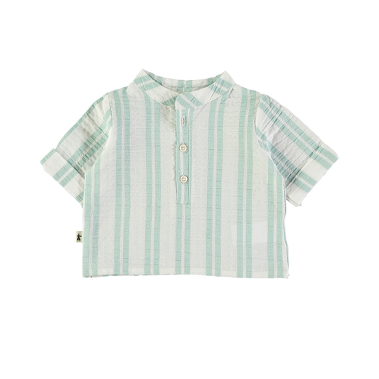 Petit Indi Aqua Striped Henley Short Sleeve Shirt