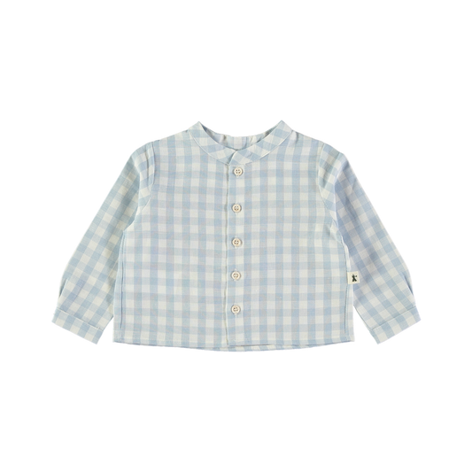 Petit Indi Sky Blue Plaid Button Up Long Sleeve Shirt