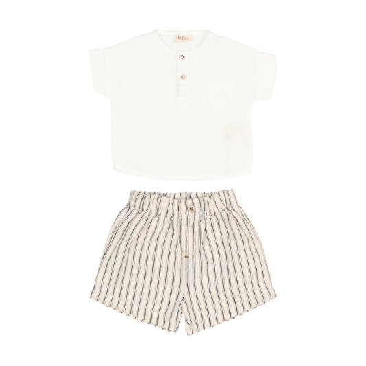 Buho White/Stripe Linen Shorts Set