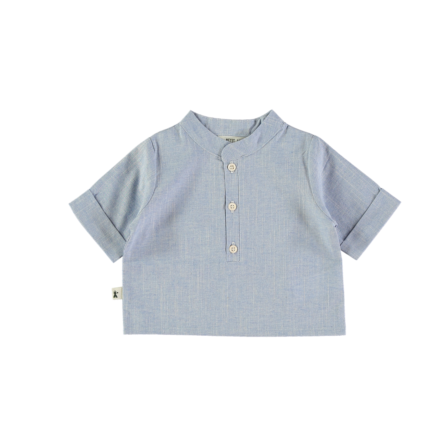 Petit Indi Denim Textured Button Short Sleeve Shirt