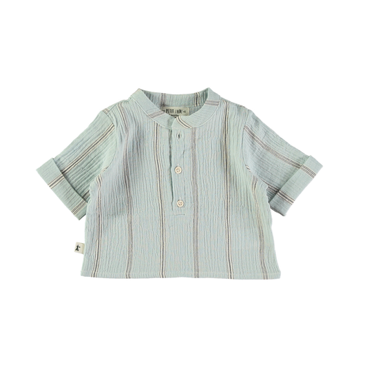 Petit Indi Stone Blue Button Henley Short Sleeve Shirt