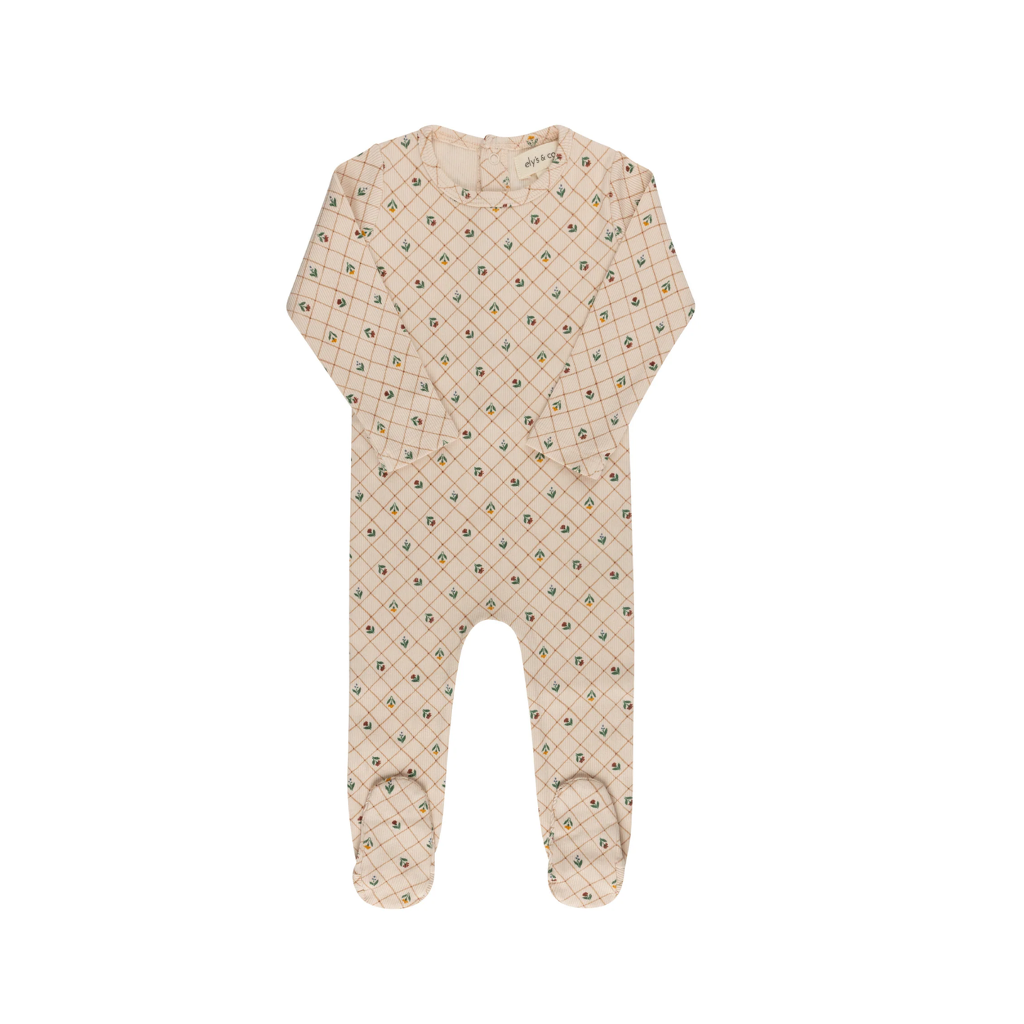 Ely's & Co Pink Floral Grid Footie