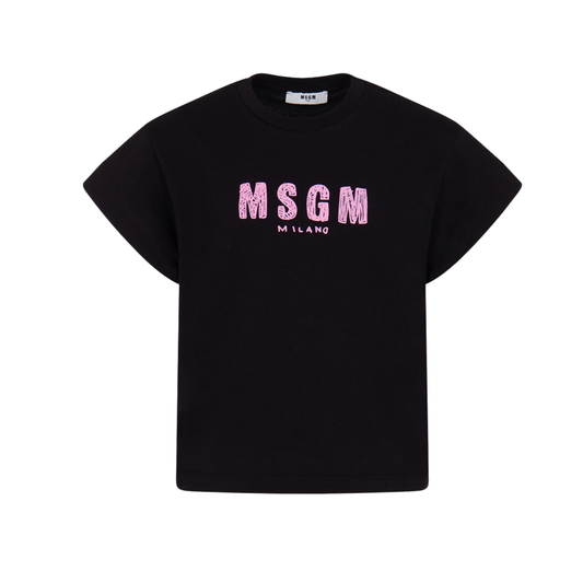 MSGM Black/Pink Logo Short Sleeve Tee