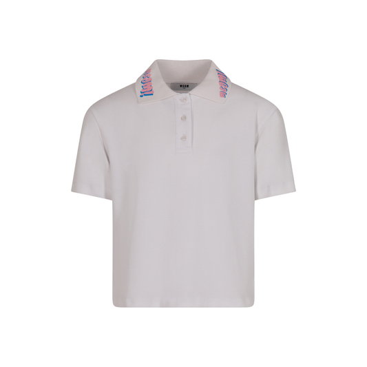 MSGM White Piquet Short Sleeve Polo