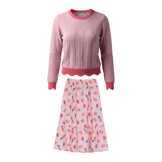 Joie De Vivre Pink Rose Print Set With Knitted Top