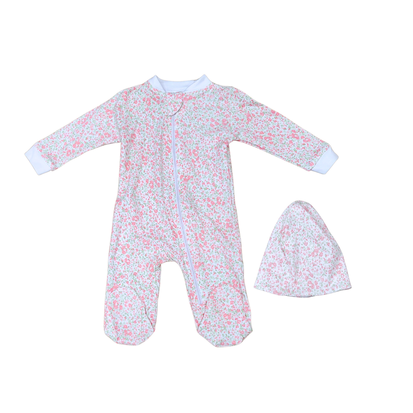 Tiptoe Baby Rose Garden Footie with Beanie