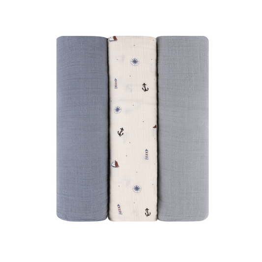 Ely`s & Co Three Pack Muslin Swaddles- Nautical