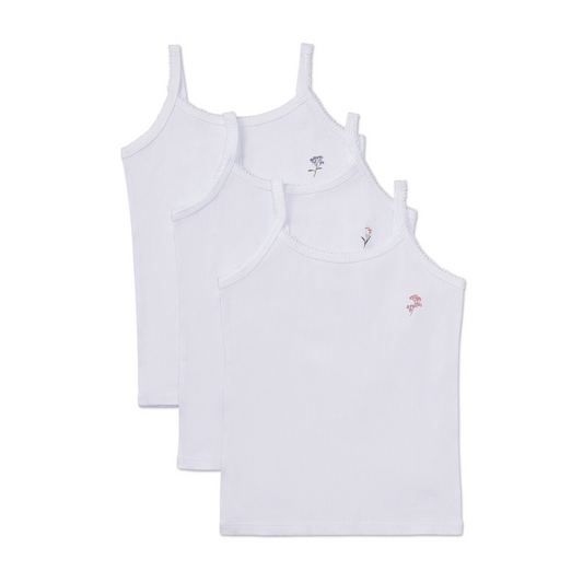 Memoi Girls 3 Pair Pack Ribbed Floral Bouquet Camis