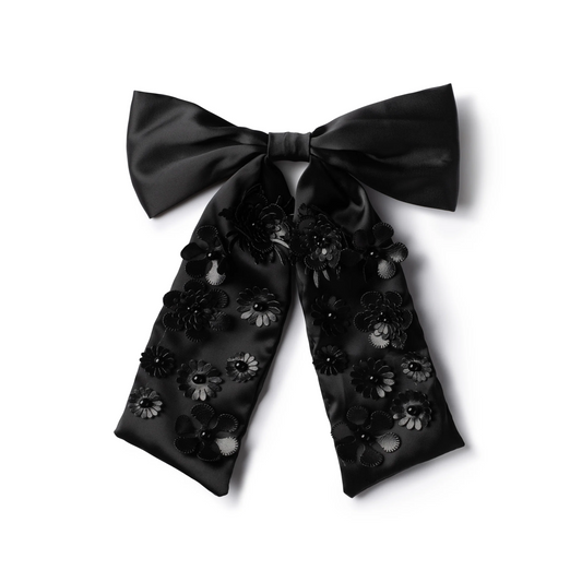 Halo Dalia Pearl Flower Embellished Satin Long Tail Clip