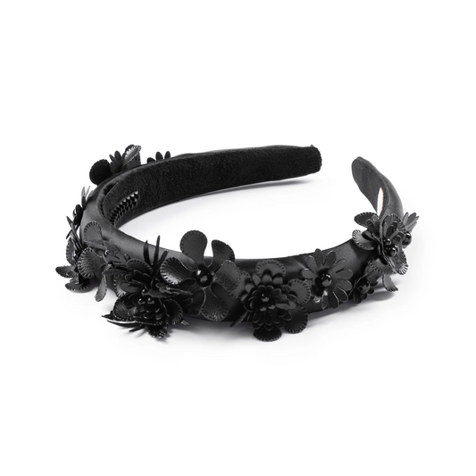 Halo Dalia Pearl Flower Embellished Satin Headband