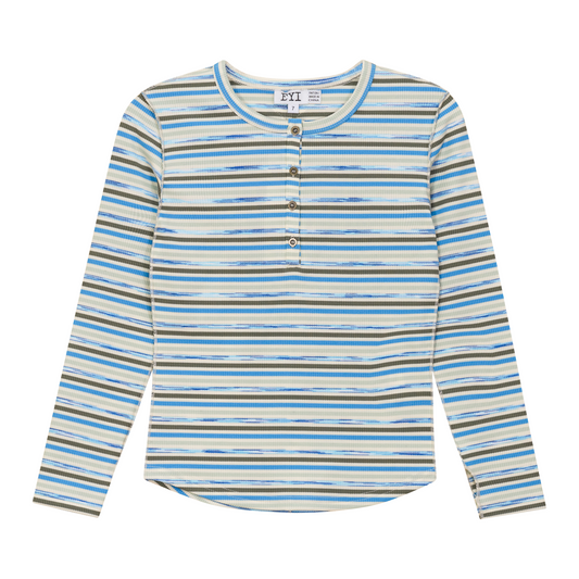 FYI  Girls Muli Stripe Long Sleeve Top With Front Placket