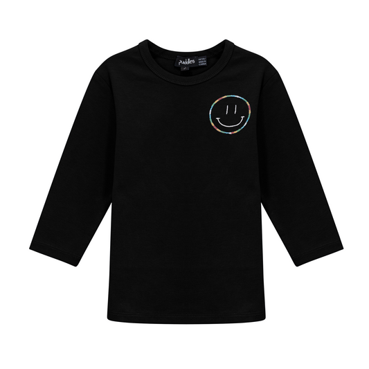 Puddles Fine Rib Girl T Shirt With Smiley Embroidery