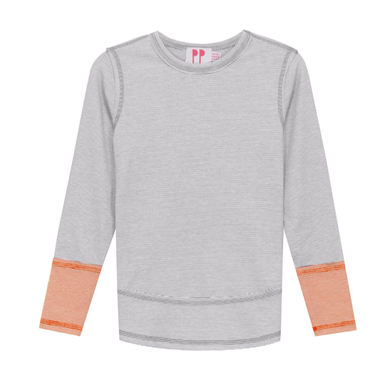 Pinky Promise Mini Stripped Rib Girls T Shirt With Rounded Hem