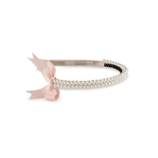 Halo Molly Double Strand Pearl Grosgrain Bow Headband