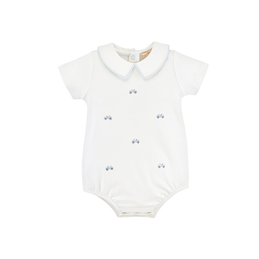 Baby Club Chic Hand Embroidered Boy Bubble with Round Collar