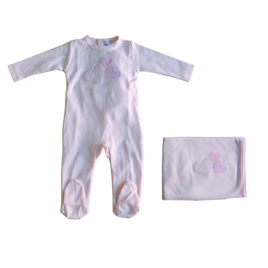 Chant De Joie Embroidered Hearts  Footie