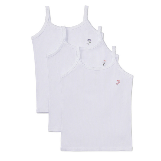 Memoi Girls 3 Pair Pack Ribbed Floral Bouquet Camis