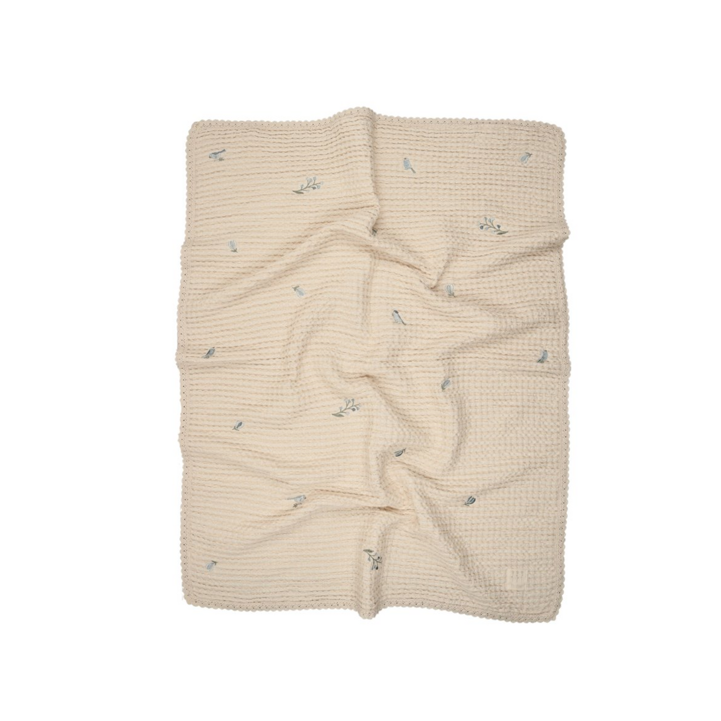 Peluche Floral Birds EMB Waffle Blanket