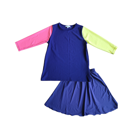Waterwize Girls Navy Swim Set With Colorful Sleeves