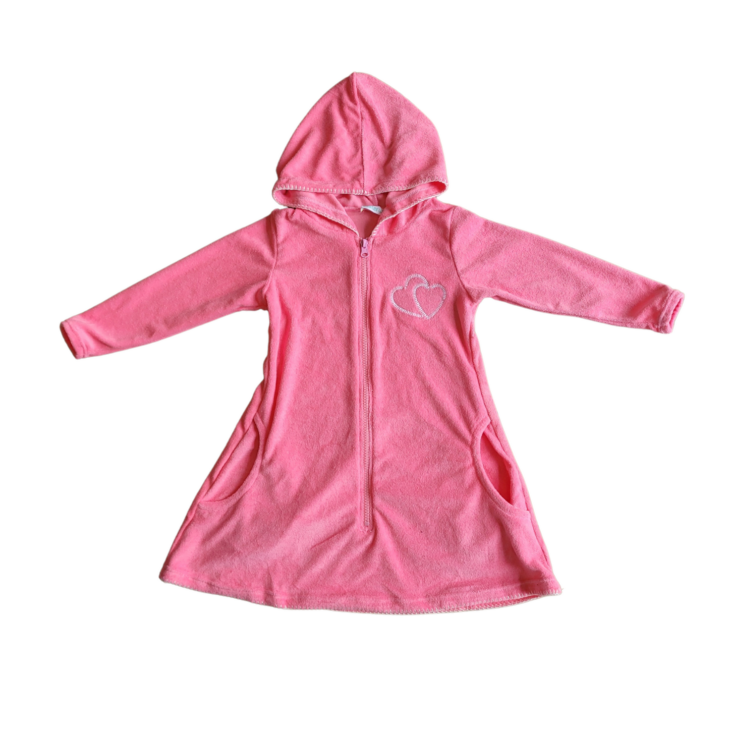Waterwize Girls Coral Terry Robe With Embroidered Heart
