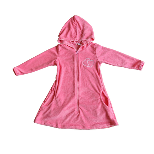 Waterwize Girls Coral Terry Robe With Embroidered Heart
