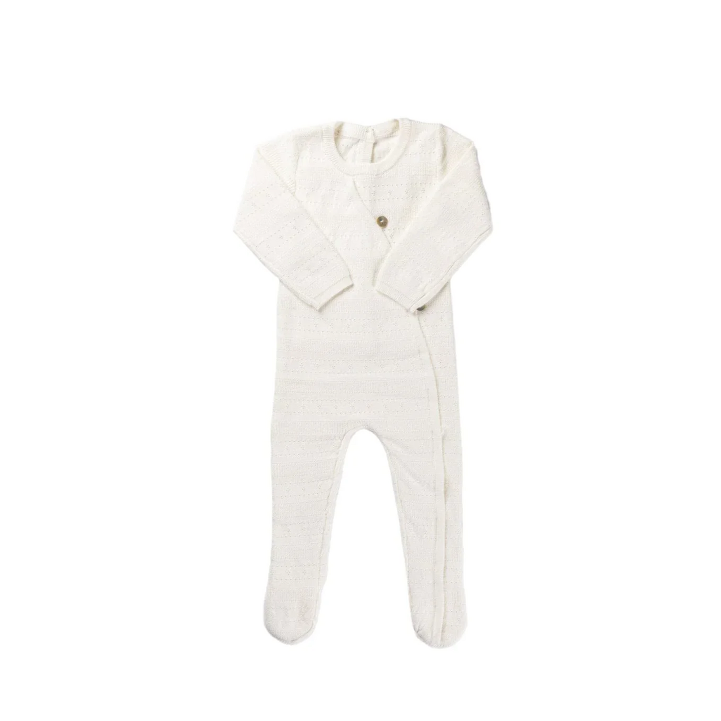 Kipp Pointelle Stripe Knit Romper & Bonnet Set