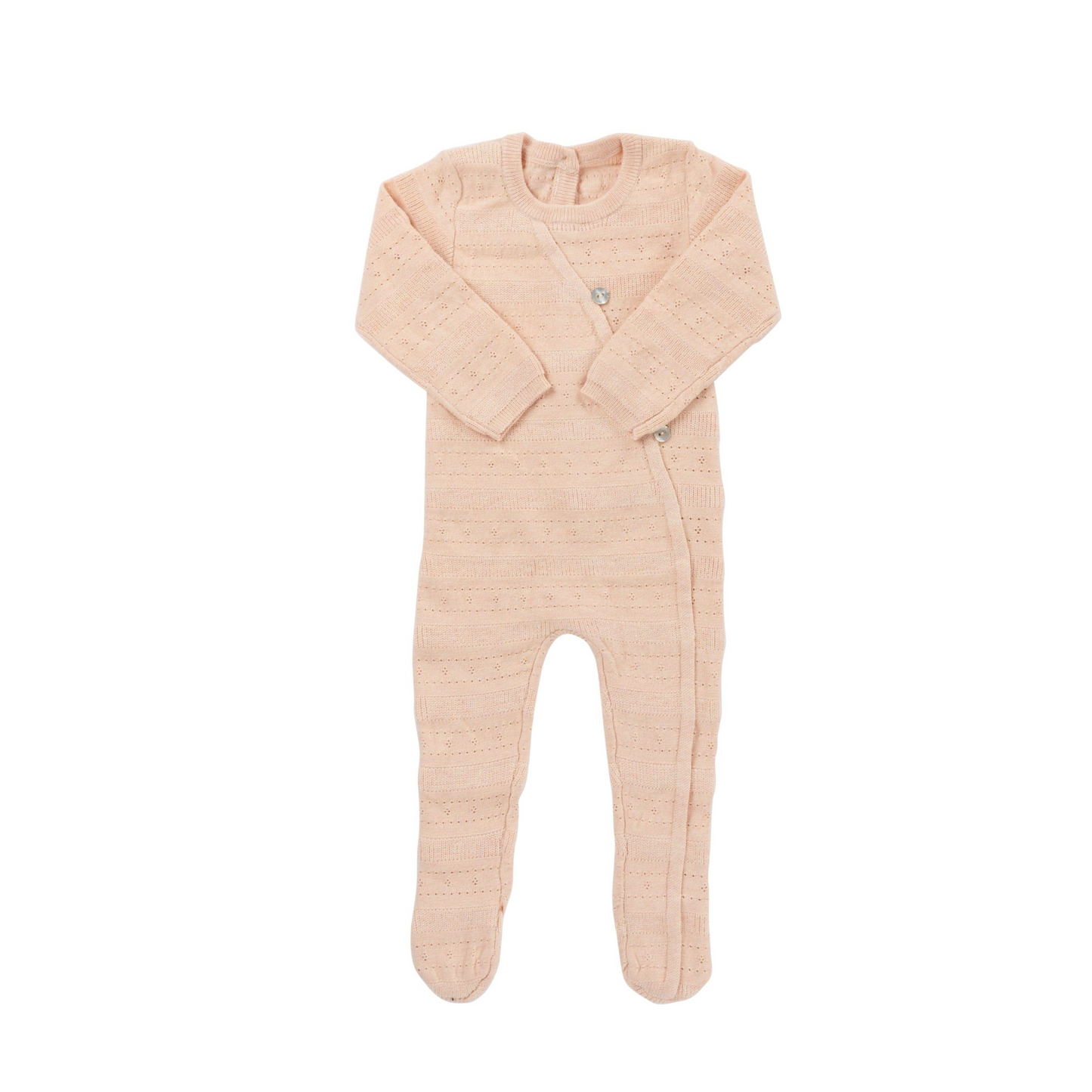 Kipp Pointelle Stripe Knit Romper & Bonnet Set