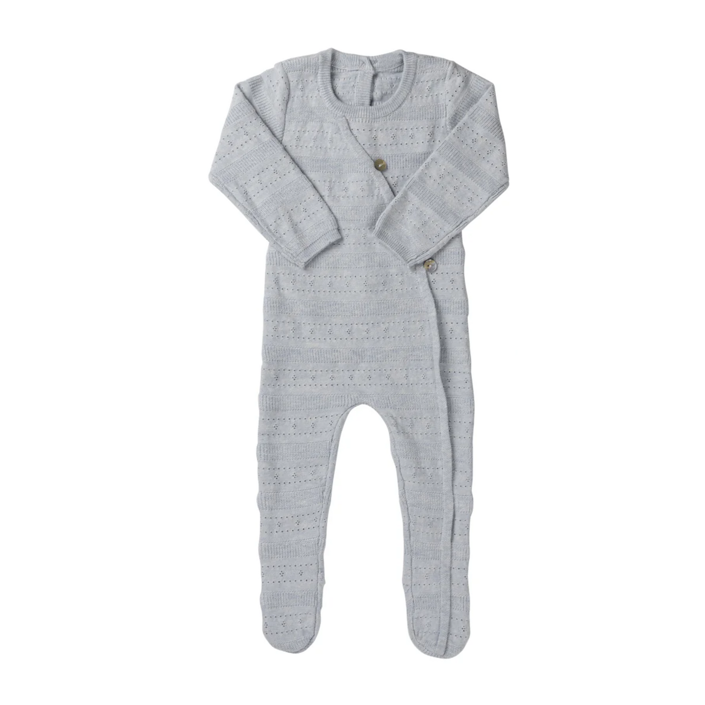 Kipp Pointelle Stripe Knit Romper & Bonnet Set